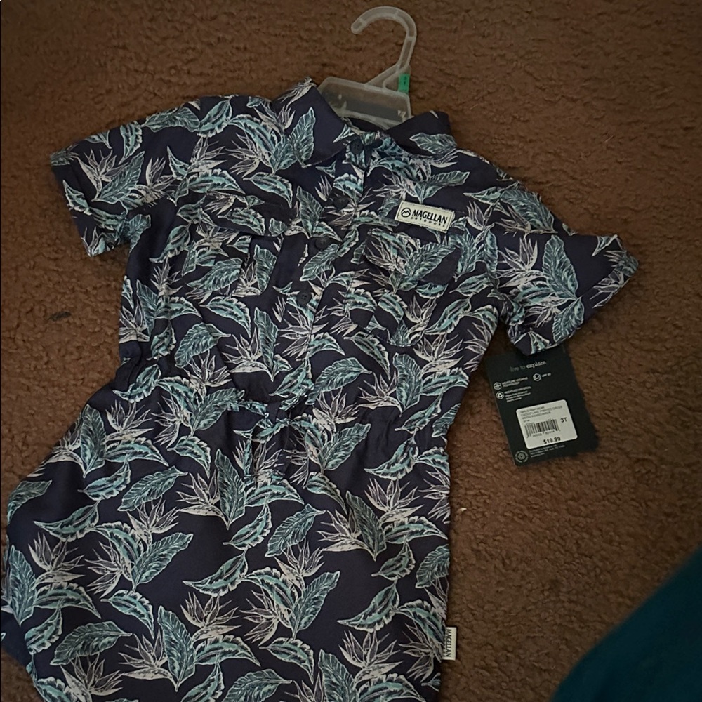 Nautica Kids' Blue Leaf Pattern Shirt